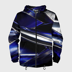 Ветровка с капюшоном мужская Синие и серебреные абстрактные полосы, цвет: 3D-черный