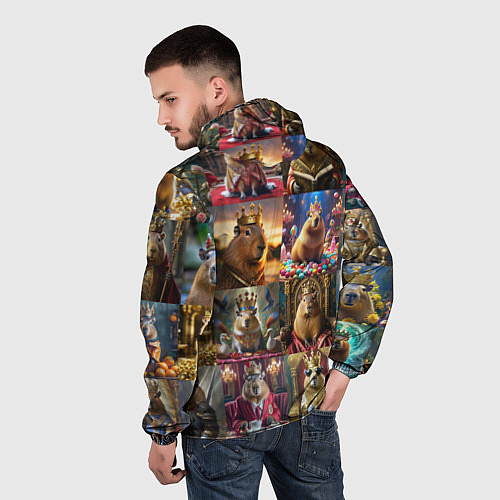 Мужская ветровка Коллаж капибара король в короне / 3D-Белый – фото 4