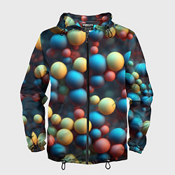 Ветровка с капюшоном мужская Разноцветные шарики молекул, цвет: 3D-черный
