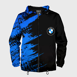 Ветровка с капюшоном мужская BMW краски синие, цвет: 3D-черный