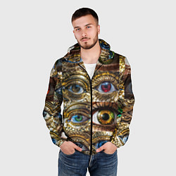 Ветровка с капюшоном мужская Металлические глаза в стиле стимпанк, цвет: 3D-черный — фото 2