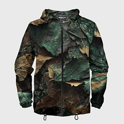 Ветровка с капюшоном мужская Реалистичный камуфляж из листьев, цвет: 3D-черный