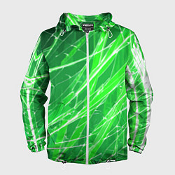 Мужская ветровка Белые линии на зелёном фоне