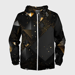 Ветровка с капюшоном мужская Золотые ромбы на черной абстракции, цвет: 3D-белый