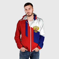 Ветровка с капюшоном мужская Спортивная текстура герб России, цвет: 3D-белый — фото 2