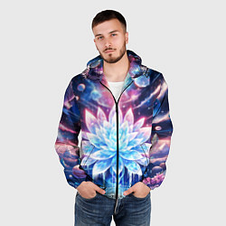 Ветровка с капюшоном мужская Космический цветок из льда - эзотерический лотос, цвет: 3D-черный — фото 2