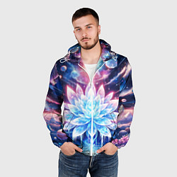 Ветровка с капюшоном мужская Космический цветок из льда - эзотерический лотос, цвет: 3D-белый — фото 2