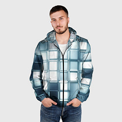 Ветровка с капюшоном мужская Зеркальная мозаика голубое стекло, цвет: 3D-черный — фото 2