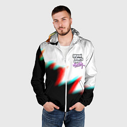 Ветровка с капюшоном мужская GTA glitch текстура вайсити, цвет: 3D-белый — фото 2