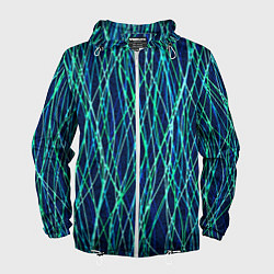 Ветровка с капюшоном мужская Тёмно-синий абстрактный неоновые линии, цвет: 3D-белый