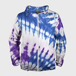 Ветровка с капюшоном мужская Сине-фиолетовый узор тай дай, цвет: 3D-белый