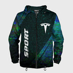 Ветровка с капюшоном мужская Tesla sport glitch blue, цвет: 3D-черный