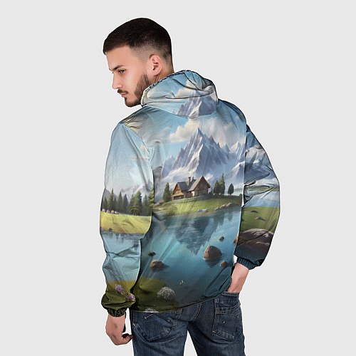 Мужская ветровка Чудесный день на берегу озера в горах / 3D-Белый – фото 4