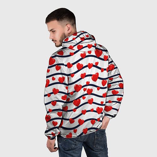 Мужская ветровка Сердца на линиях / 3D-Черный – фото 4