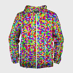 Ветровка с капюшоном мужская Разноцветная мелкая мозаика, цвет: 3D-белый