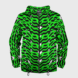 Ветровка с капюшоном мужская Агрессивный зелёный паттерн, цвет: 3D-черный