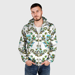 Ветровка с капюшоном мужская Цветочный винтажный узор, цвет: 3D-белый — фото 2