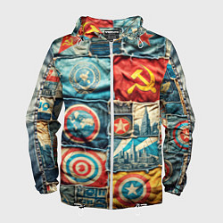 Ветровка с капюшоном мужская Пэчворк джинсы в СССР, цвет: 3D-белый