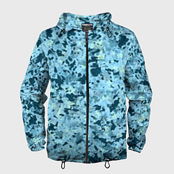 Ветровка с капюшоном мужская Абстракция бирюзовый, цвет: 3D-черный
