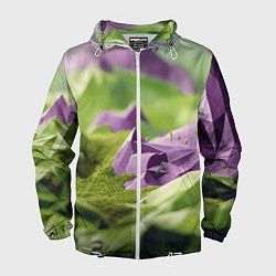 Мужская ветровка Геометрический пейзаж фиолетовый и зеленый