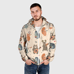 Ветровка с капюшоном мужская Животные с инструментами, цвет: 3D-белый — фото 2