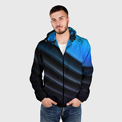 Ветровка с капюшоном мужская Геометрическая синяя абстракция на черном фоне мин, цвет: 3D-черный — фото 2
