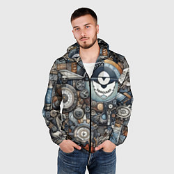 Ветровка с капюшоном мужская Механистический паттерн - авангард нейросеть, цвет: 3D-черный — фото 2