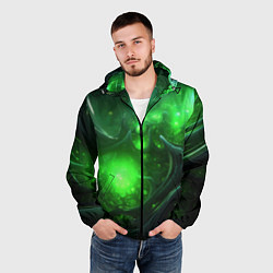 Ветровка с капюшоном мужская Зеленая кислотная яркая неоновая абстракция, цвет: 3D-черный — фото 2