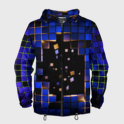 Ветровка с капюшоном мужская Окно в пространство - синие кубы, цвет: 3D-черный