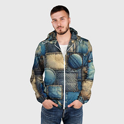 Ветровка с капюшоном мужская Denim patchwork - ai art, цвет: 3D-белый — фото 2