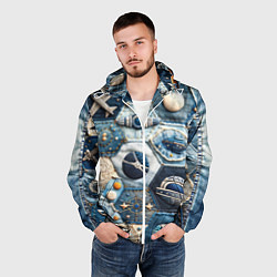 Ветровка с капюшоном мужская Пэчворк с авиацией, цвет: 3D-белый — фото 2