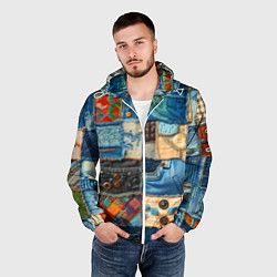 Ветровка с капюшоном мужская Vanguard denim patchwork - ai art, цвет: 3D-белый — фото 2