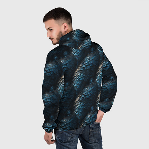 Мужская ветровка Синяя стальная броня / 3D-Белый – фото 4