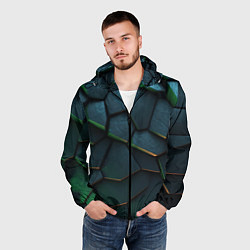 Ветровка с капюшоном мужская Dark green abstract geometry style, цвет: 3D-черный — фото 2