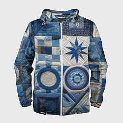 Ветровка с капюшоном мужская Denim patchwork - ai art, цвет: 3D-белый