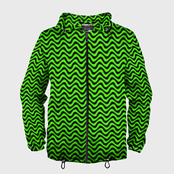 Ветровка с капюшоном мужская Искажённые полосы кислотный зелёный, цвет: 3D-черный