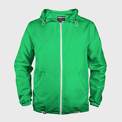 Ветровка с капюшоном мужская Яркий зелёный текстурированный в мелкий квадрат, цвет: 3D-белый