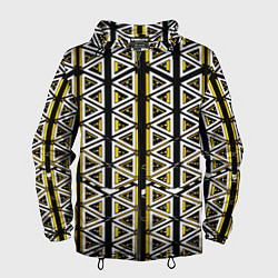 Ветровка с капюшоном мужская Жёлто-белые треугольники на чёрном фоне, цвет: 3D-черный