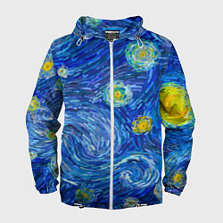Ветровка с капюшоном мужская Мазки ван гога, цвет: 3D-белый