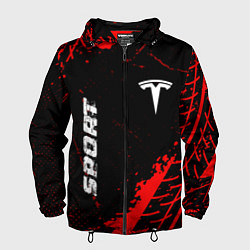 Ветровка с капюшоном мужская Tesla red sport tires, цвет: 3D-черный