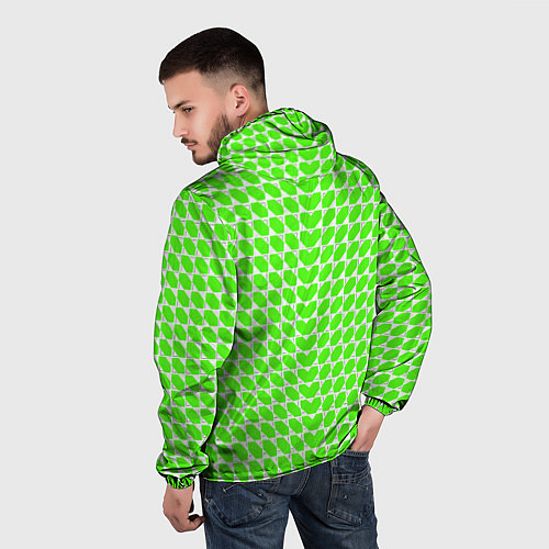 Мужская ветровка Зелёные лепестки шестиугольники / 3D-Белый – фото 4
