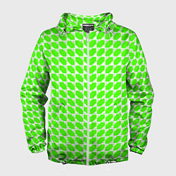 Ветровка с капюшоном мужская Зелёные лепестки шестиугольники, цвет: 3D-белый