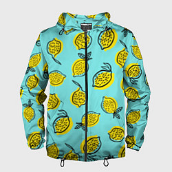 Ветровка с капюшоном мужская Летние лимоны - паттерн, цвет: 3D-черный