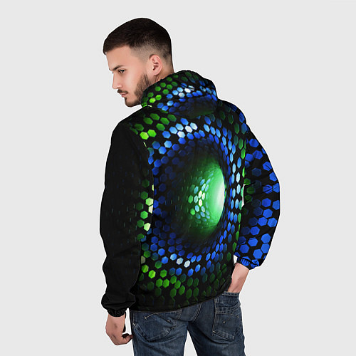 Мужская ветровка Червоточина - гексагональные чешуйки со свечением / 3D-Белый – фото 4