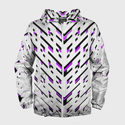 Ветровка с капюшоном мужская Black and purple stripes on a white background, цвет: 3D-белый