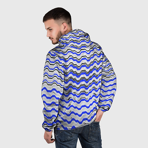 Мужская ветровка Black and blue stripes on a white background / 3D-Белый – фото 4