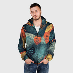 Ветровка с капюшоном мужская Волны линиями, цвет: 3D-черный — фото 2