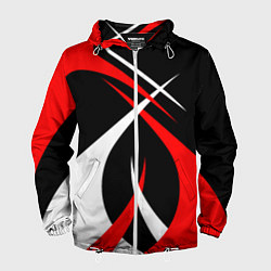 Ветровка с капюшоном мужская Красные и белые линии, цвет: 3D-белый