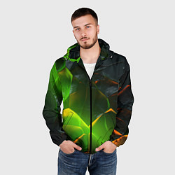 Ветровка с капюшоном мужская Зеленая абстрактная неоновая текстура, цвет: 3D-черный — фото 2