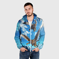 Ветровка с капюшоном мужская Летающие тигрята, цвет: 3D-белый — фото 2